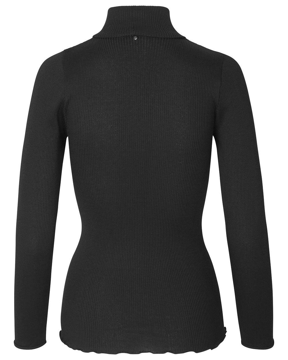 Turtleneck Silk Blouse - Black - Domino Style