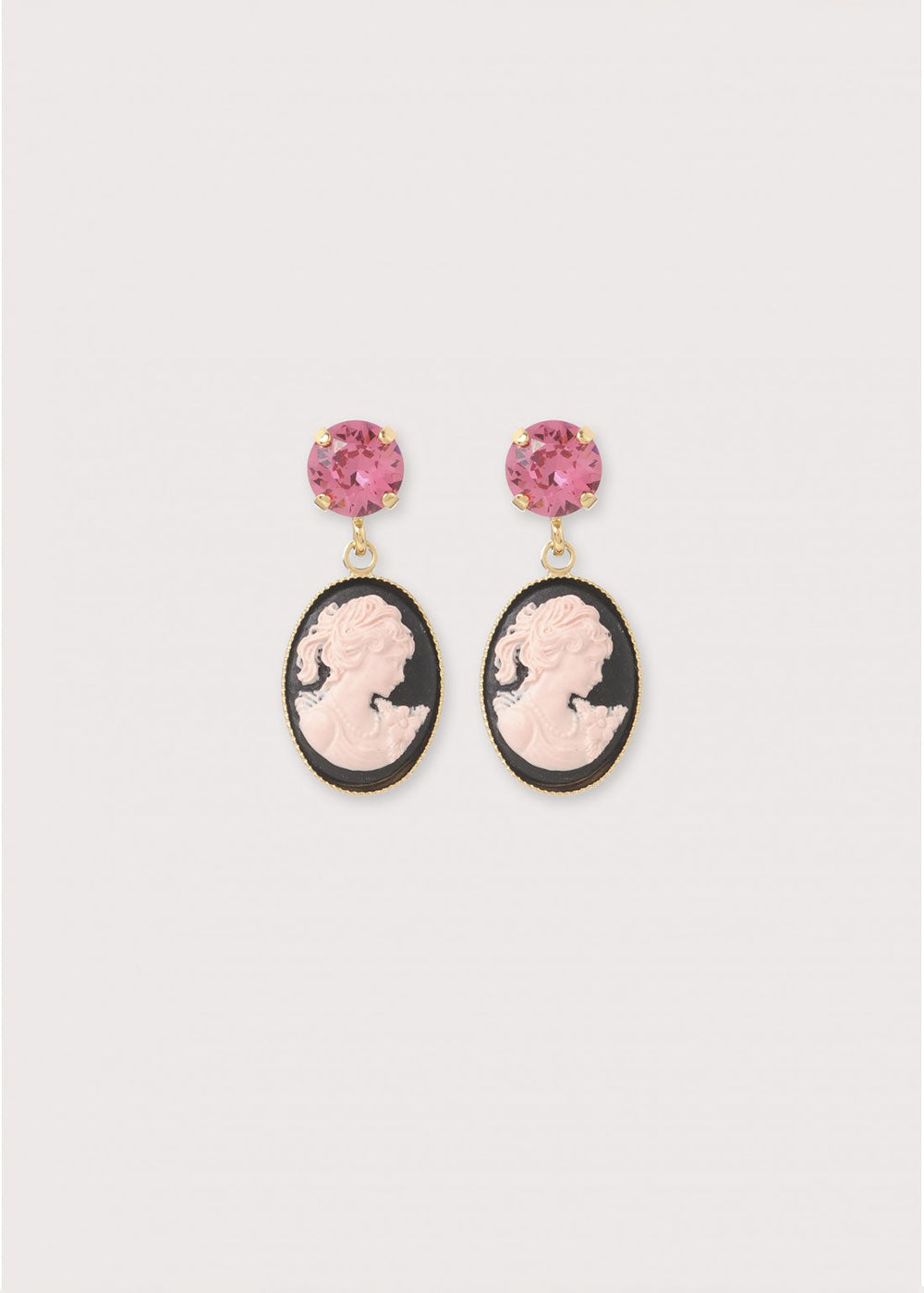 Mini Cameo Earrings - Pink/Black - Domino Style