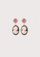 Mini Cameo Earrings - Pink/Black - Domino Style