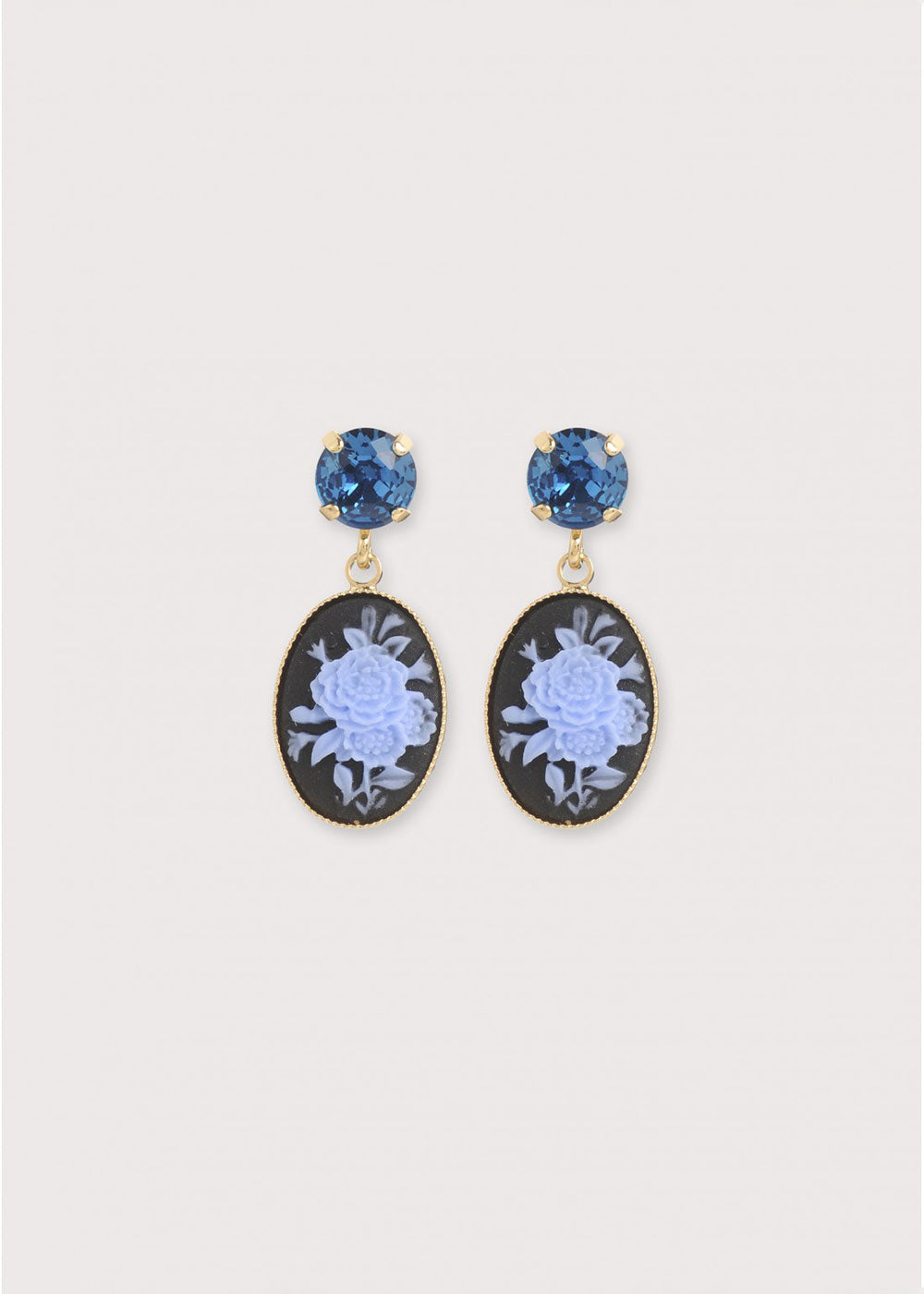 Mini Cameo Earrings - Blue/Black - Domino Style