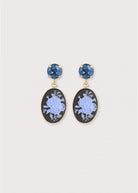 Mini Cameo Earrings - Blue/Black - Domino Style
