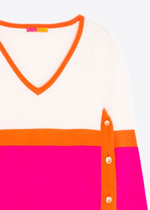Colour Block Sweater - Ecru, Pink & Orange
