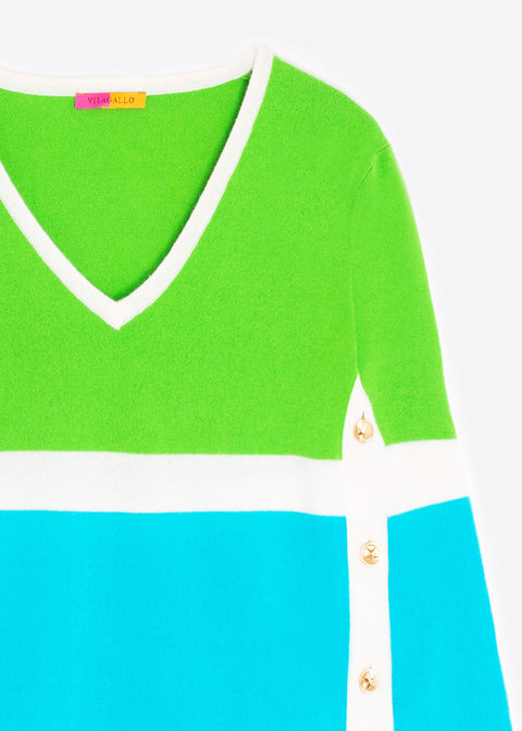 Colour Block Sweater - Green, Blue & Ecru