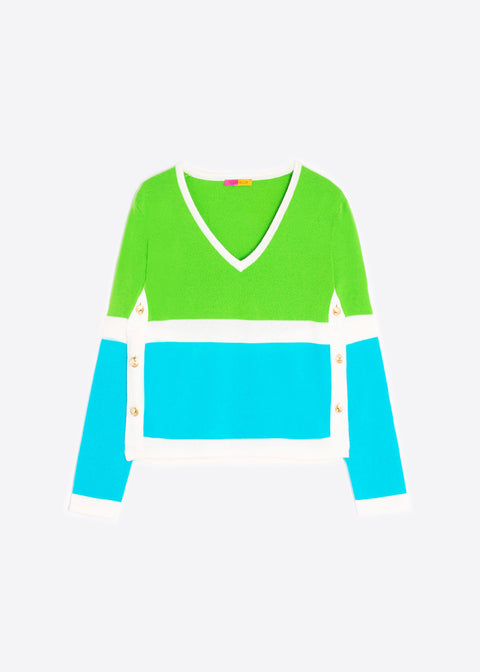 Colour Block Sweater - Green, Blue & Ecru