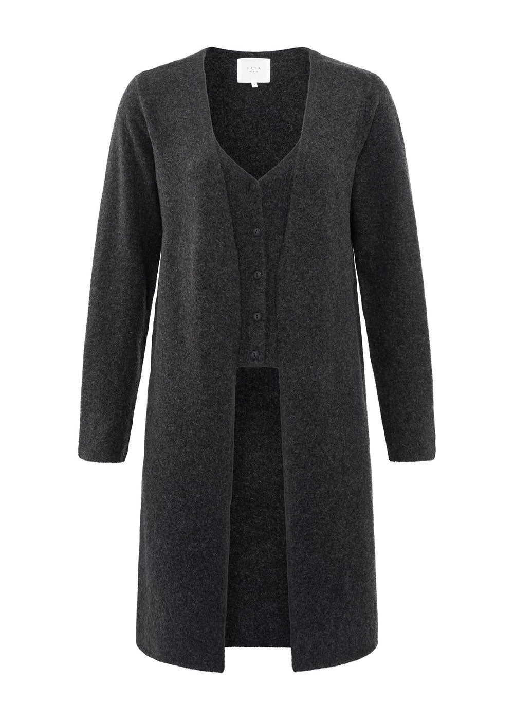 Long Cardigan with Attached Vest Antracite Domino Style