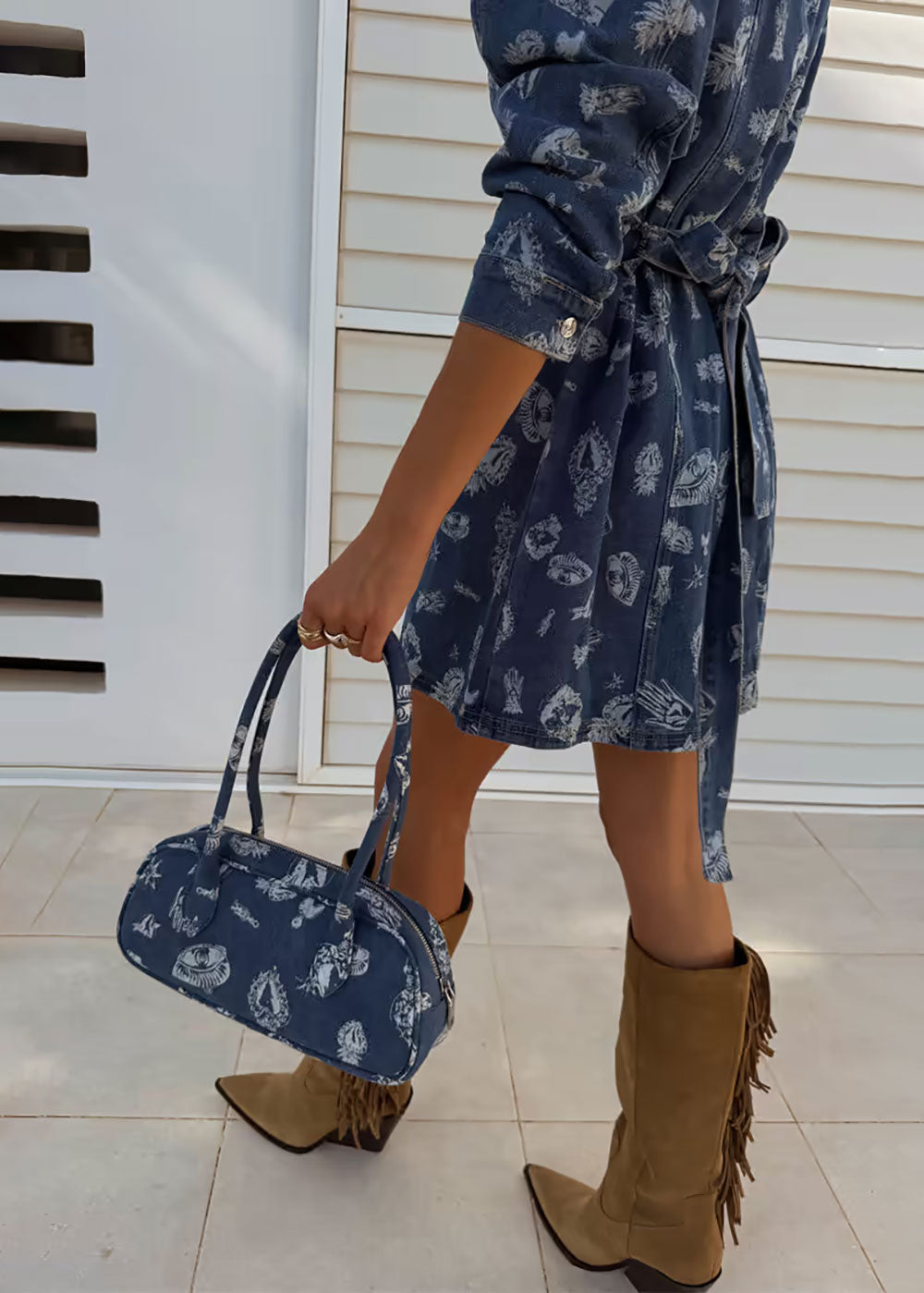 Denim Deloris Baguette Bag – Domino Style