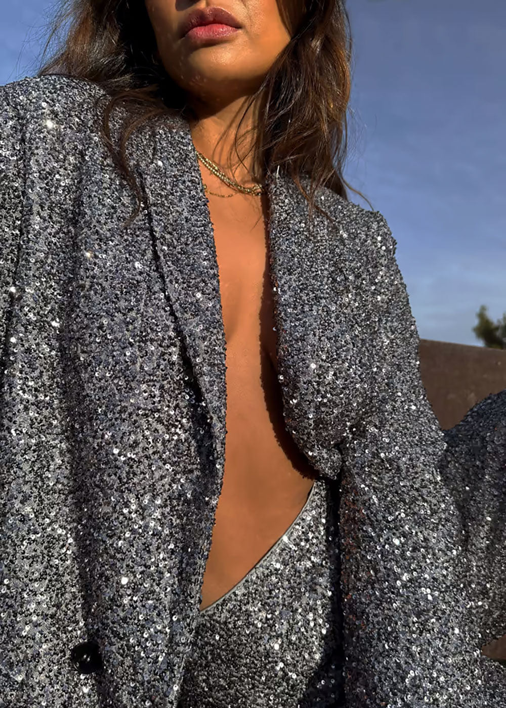 Gunmetal Sequin 54 Blazer Domino Style
