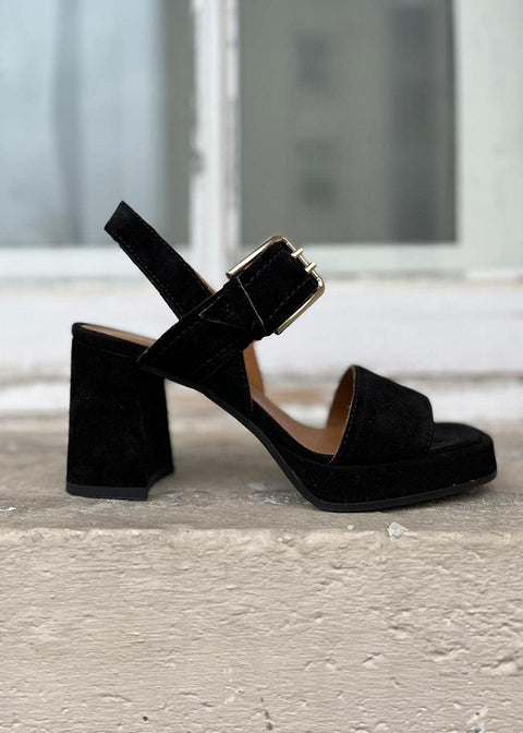 Chiara Block Heel Sandal - Black - Domino Style