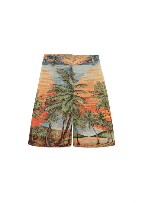 Palm Print Jacquard Shorts - Domino Style