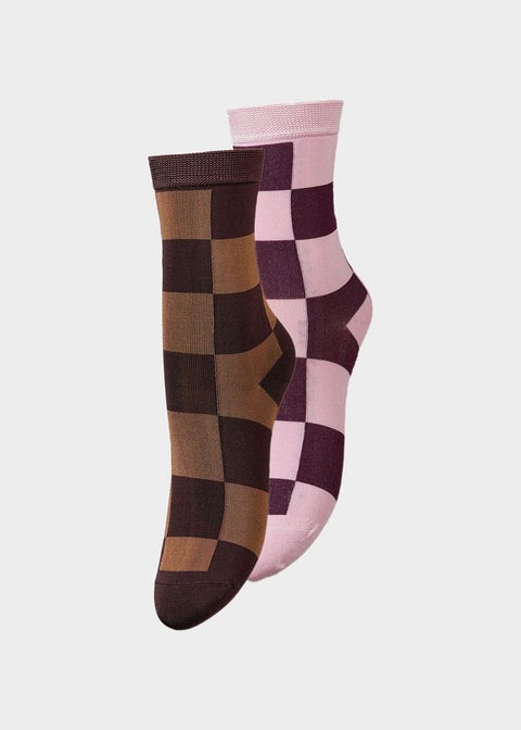Petula Check Sock - Fondue Fudge - Domino Style