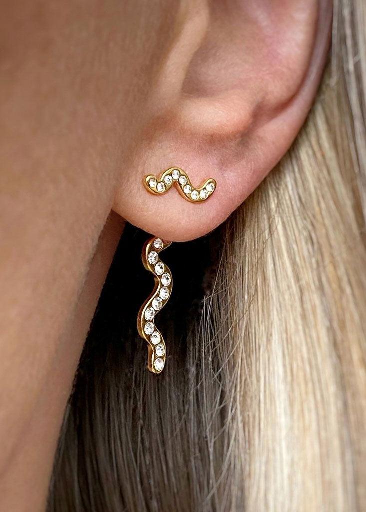 Snaky Silver Earring - Pink - Domino Style